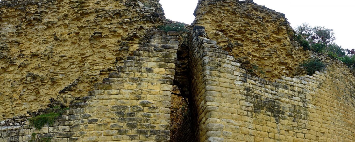 Ancient stone walls of Kuelap Fortress in Northern Peru.